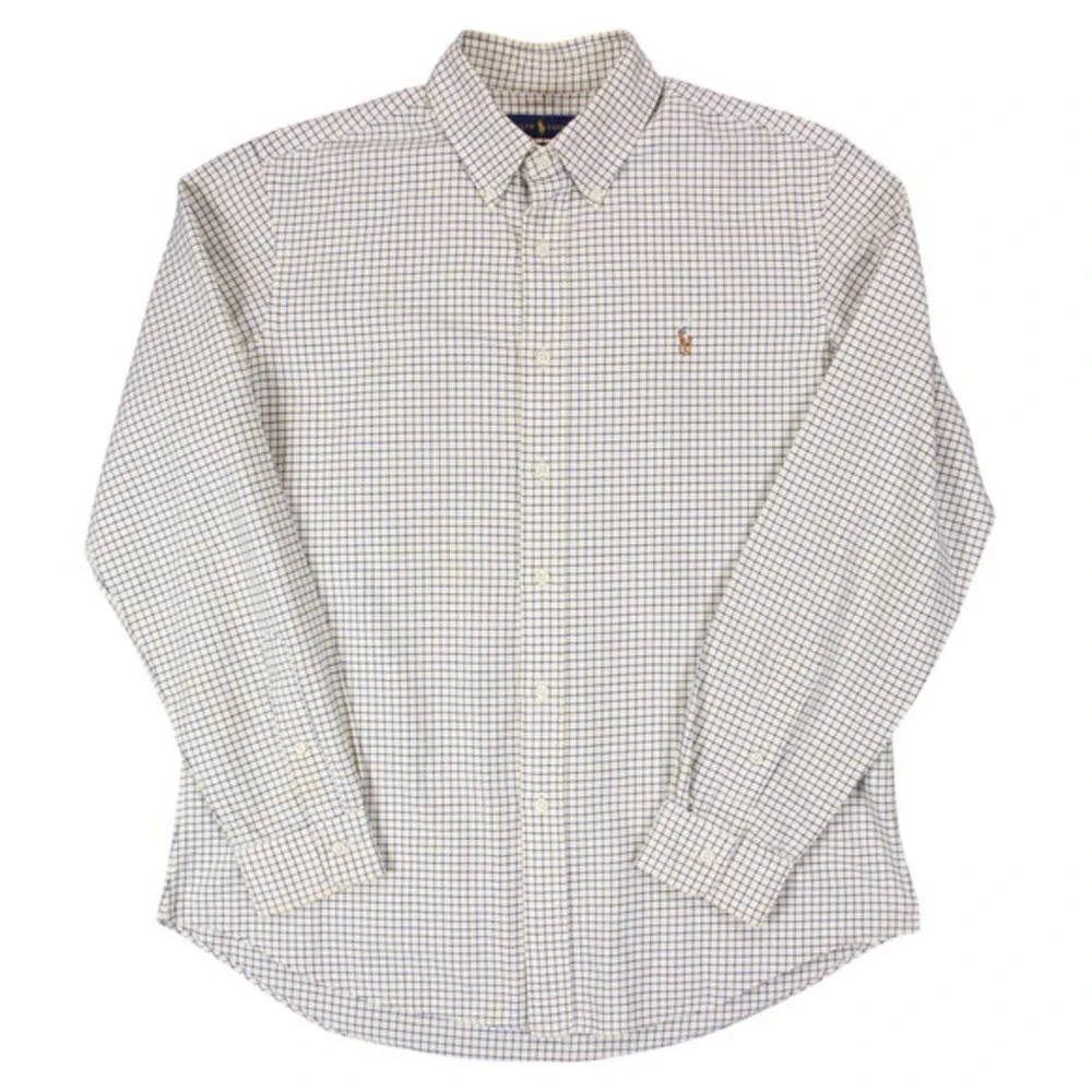 Polo Ralph Lauren Mens L Yellow Custom Fit Shirt‎ Plaid Polo Flesh Pony